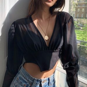 Nasty Gal Sheer Long-sleeve Corset Top